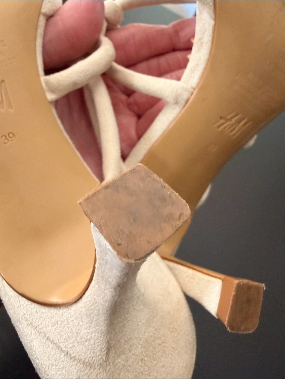 H&M Cream Knot-Strap Heeled Sandals kitten heels Size 8 - Picture 8 of 11